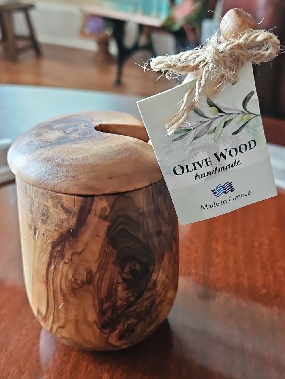 Handcrafted Greek Olive Wood Vanity Storage Jar Home Decor Made in Greece